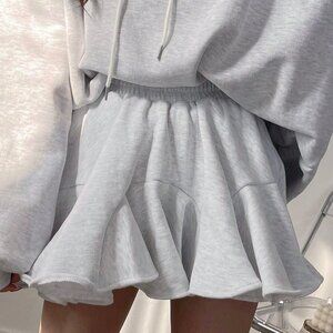 Grey Casual Women's Elastic Waist Fleece Flare Skirt